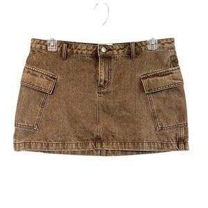Princess Polly Brown Acid Wash Denim Cargo Mini Skirt Utility Y2K Size US 10